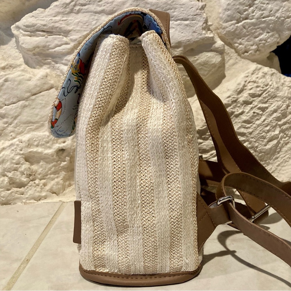 Vera Bradley Cream Striped Canvas Backpack with Navy Anchor Embroidery - Picture 9 of 16